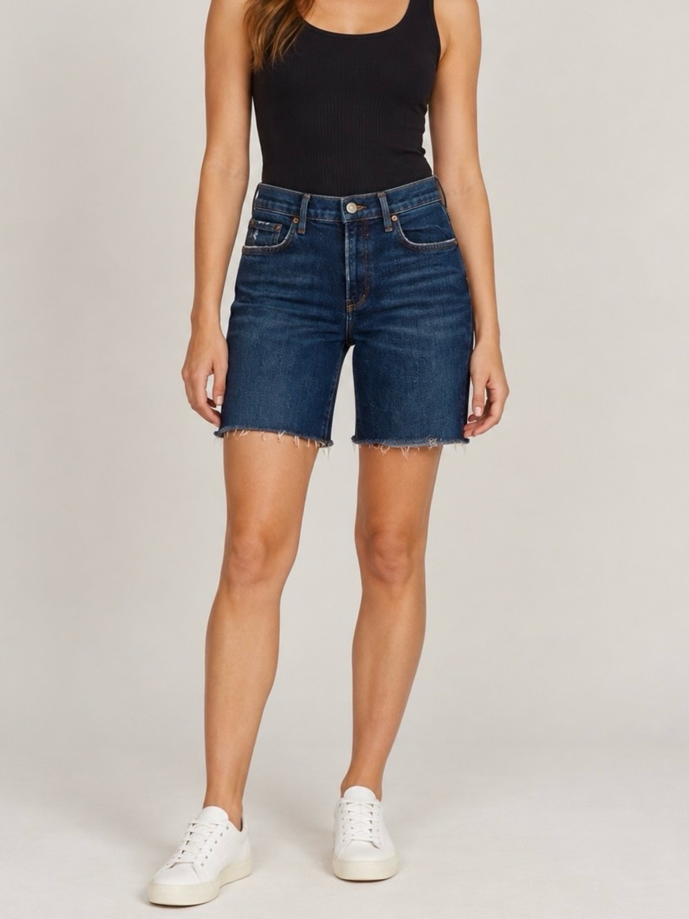 AGOLDE 30 (US 10) Sophie Denim Homemade Bermuda Shorts Cutoffs Dark Wash Stretch